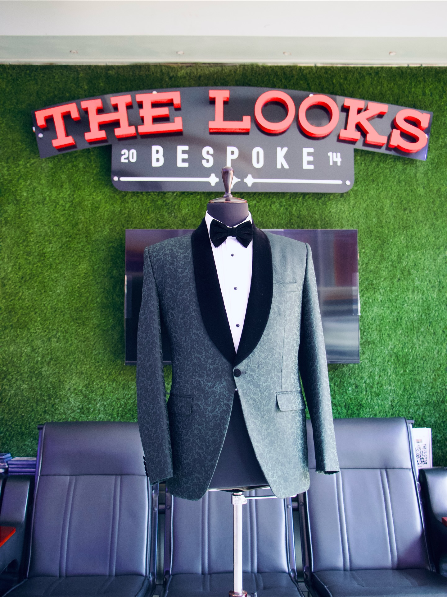 Bespoke suit on display at The Looks Bespoke showroom, Kampala (showroom look 26)