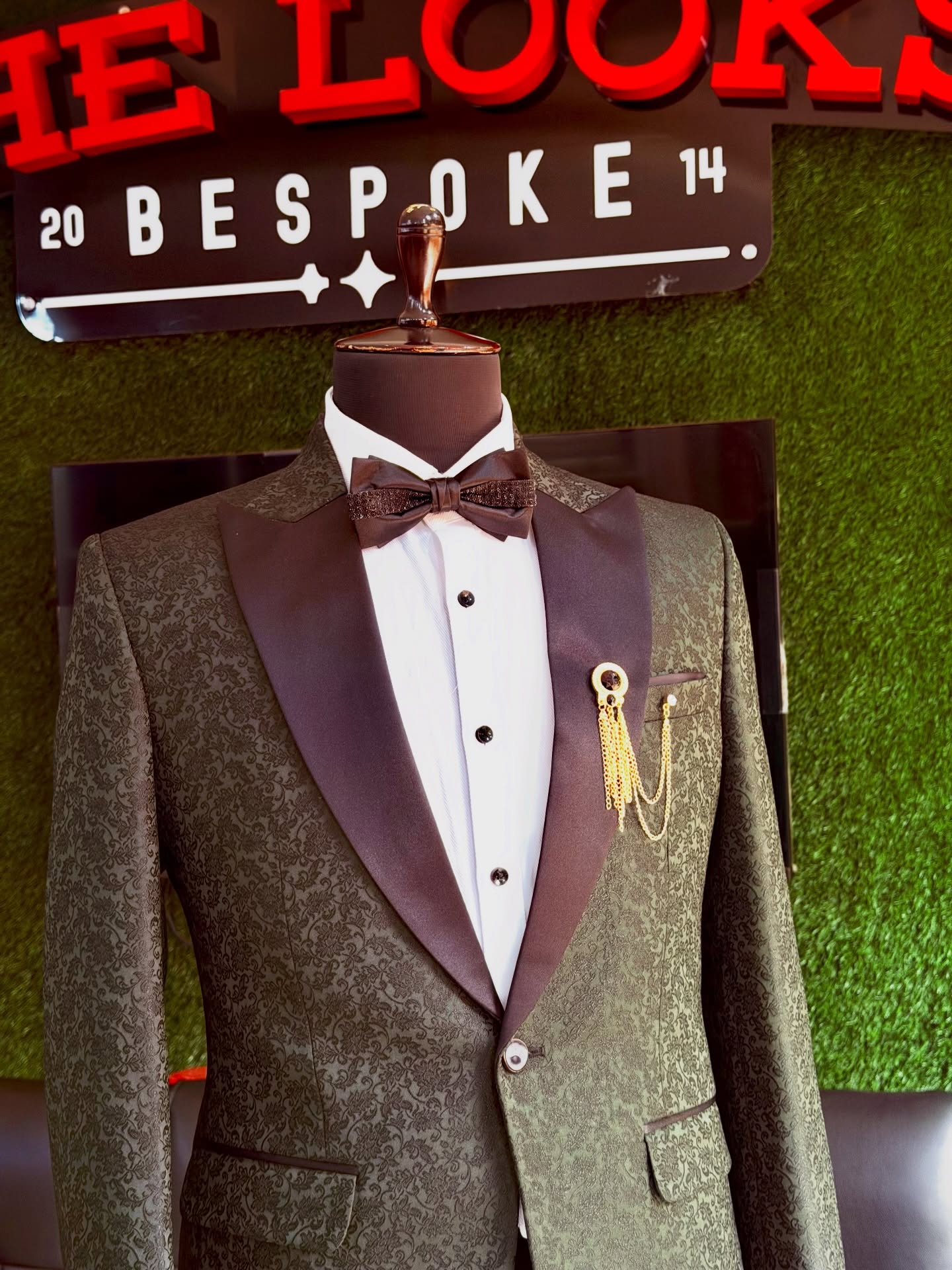 Custom suit fabrics and finishes on display in Kampala (showroom look 49)