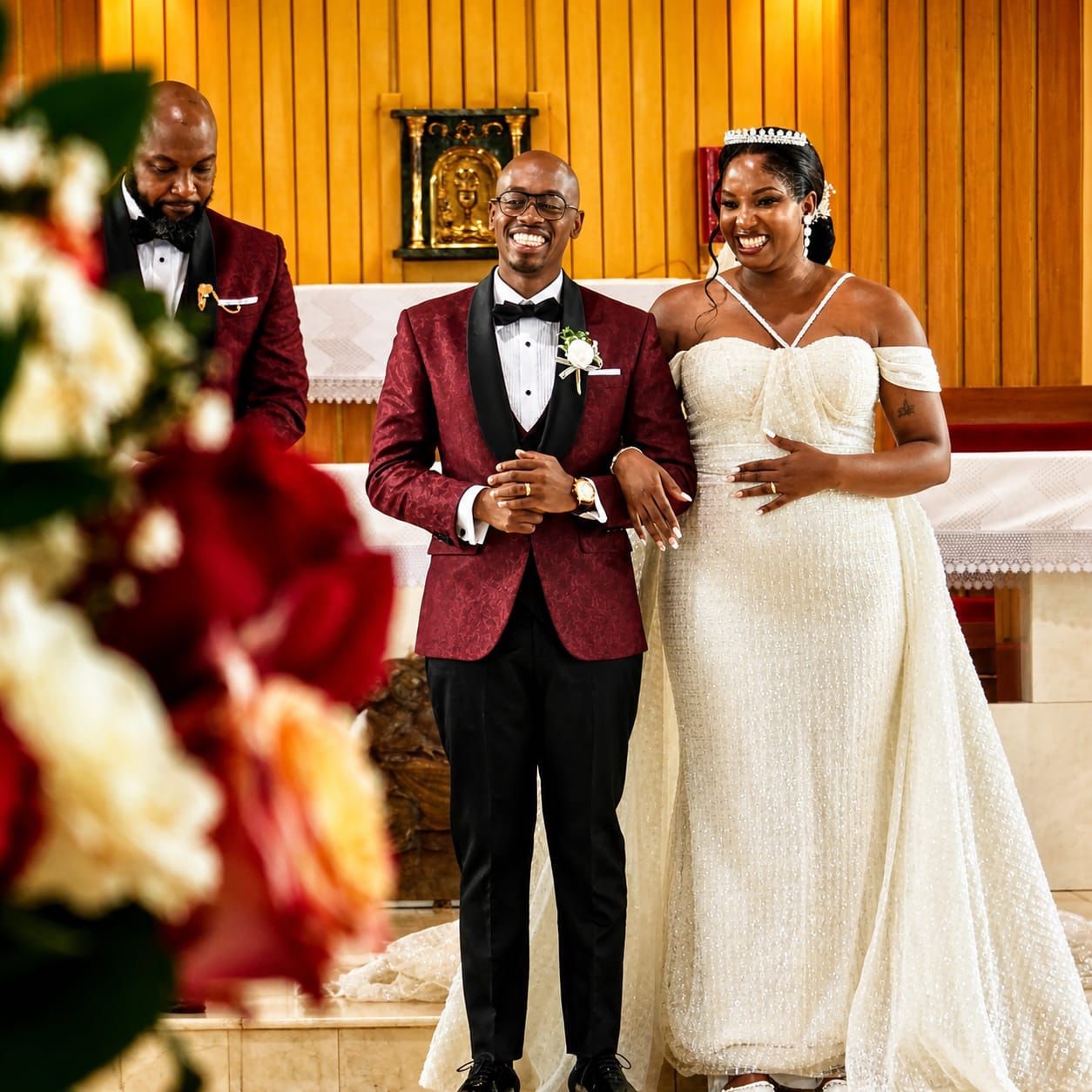 Wedding-day suit hand-finished in Nsambya (weddings look 114)