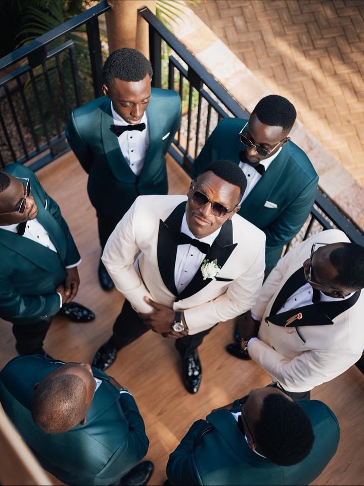 Wedding-day suit hand-finished in Nsambya (weddings look 48)